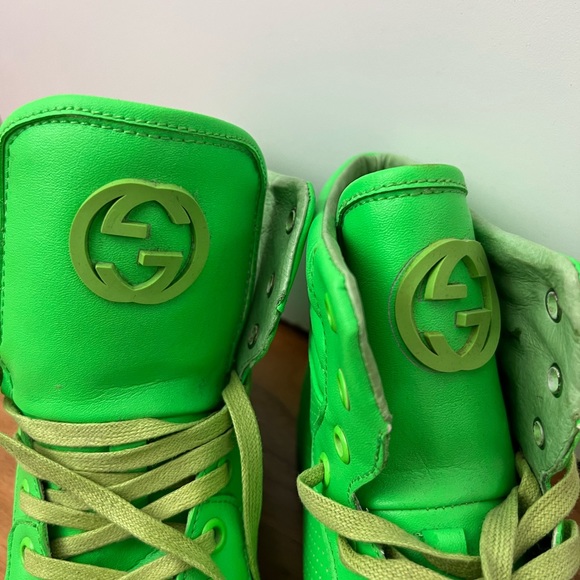 Neon green Gucci high top sneakers lace up - Picture 2 of 6
